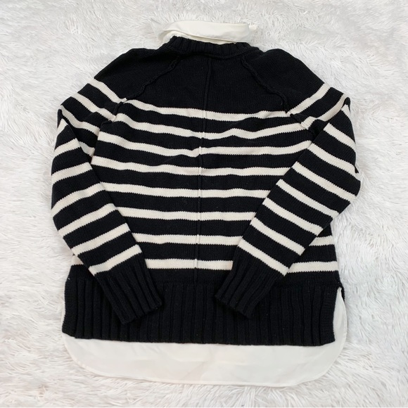 Lauren Ralph Lauren long sleeve layered striped sweater collared gold button - Picture 6 of 10